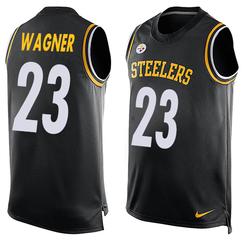 Men's Limited Mike Wagner Nike Jersey Black - #23 Player Name & Number Tank Top NFL Pittsburgh Steelers